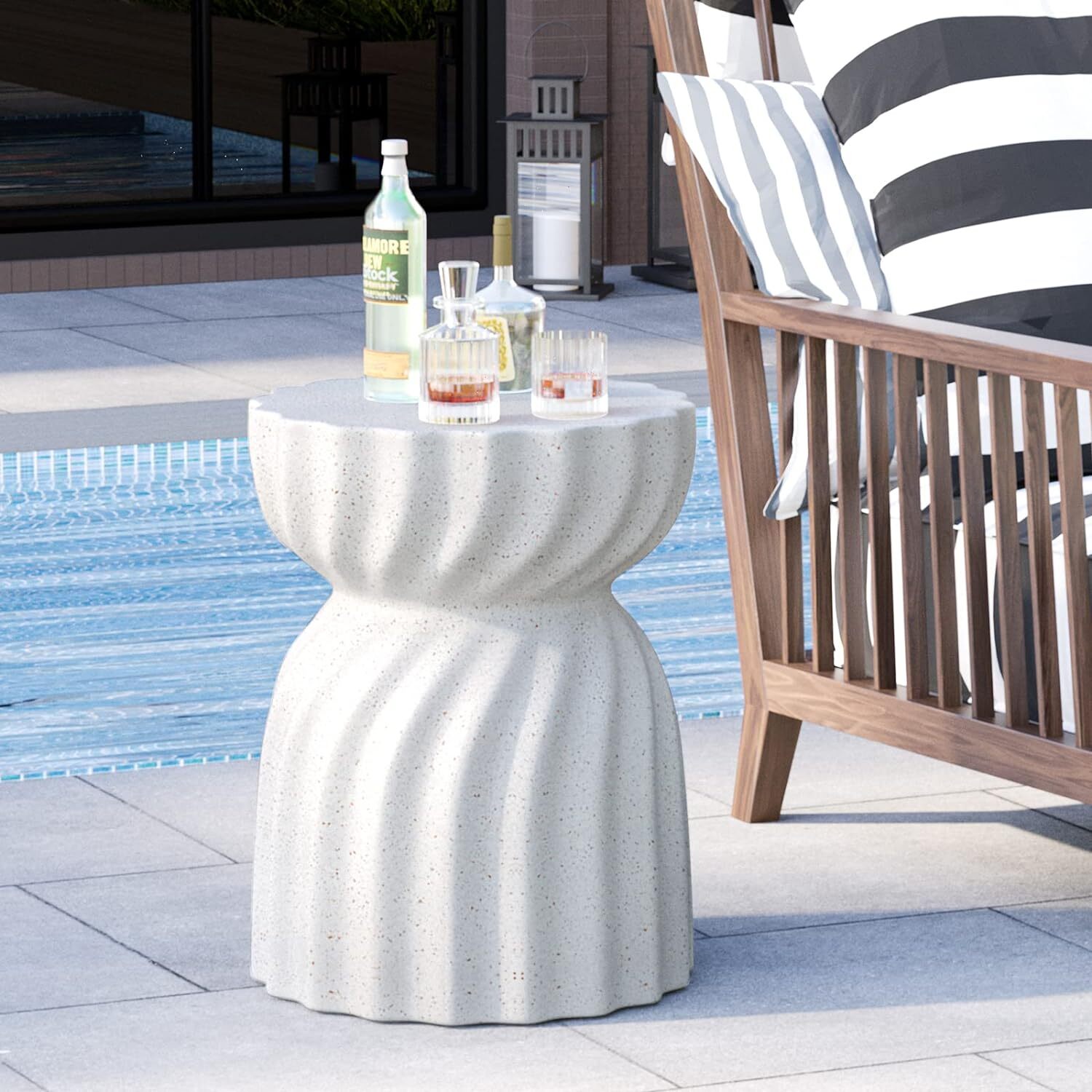 Modern Hourglass Concrete Accent End Table Outdoor Patio Table Garden Furniture V767-JJ-XZ1678
