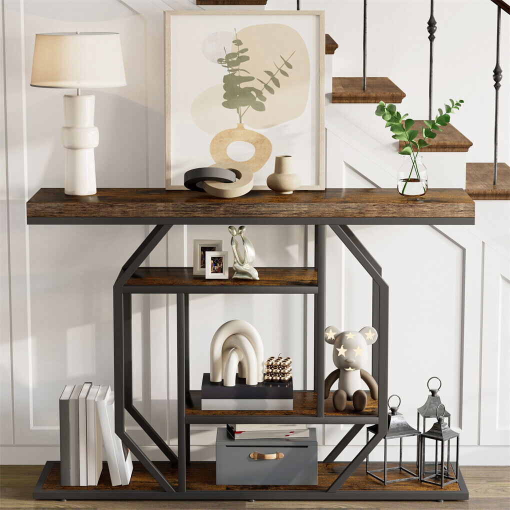 4-Tier Large Vintage Console Table Ultra Long Entryway Sofa Storage Table Hallwa V767-JJ-XZ1717
