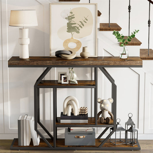4-Tier Large Vintage Console Table Ultra Long Entryway Sofa Storage Table Hallwa V767-JJ-XZ1717