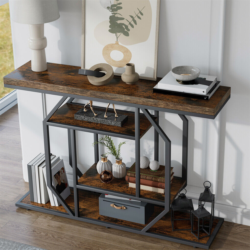 4-Tier Large Vintage Console Table Ultra Long Entryway Sofa Storage Table Hallwa V767-JJ-XZ1717