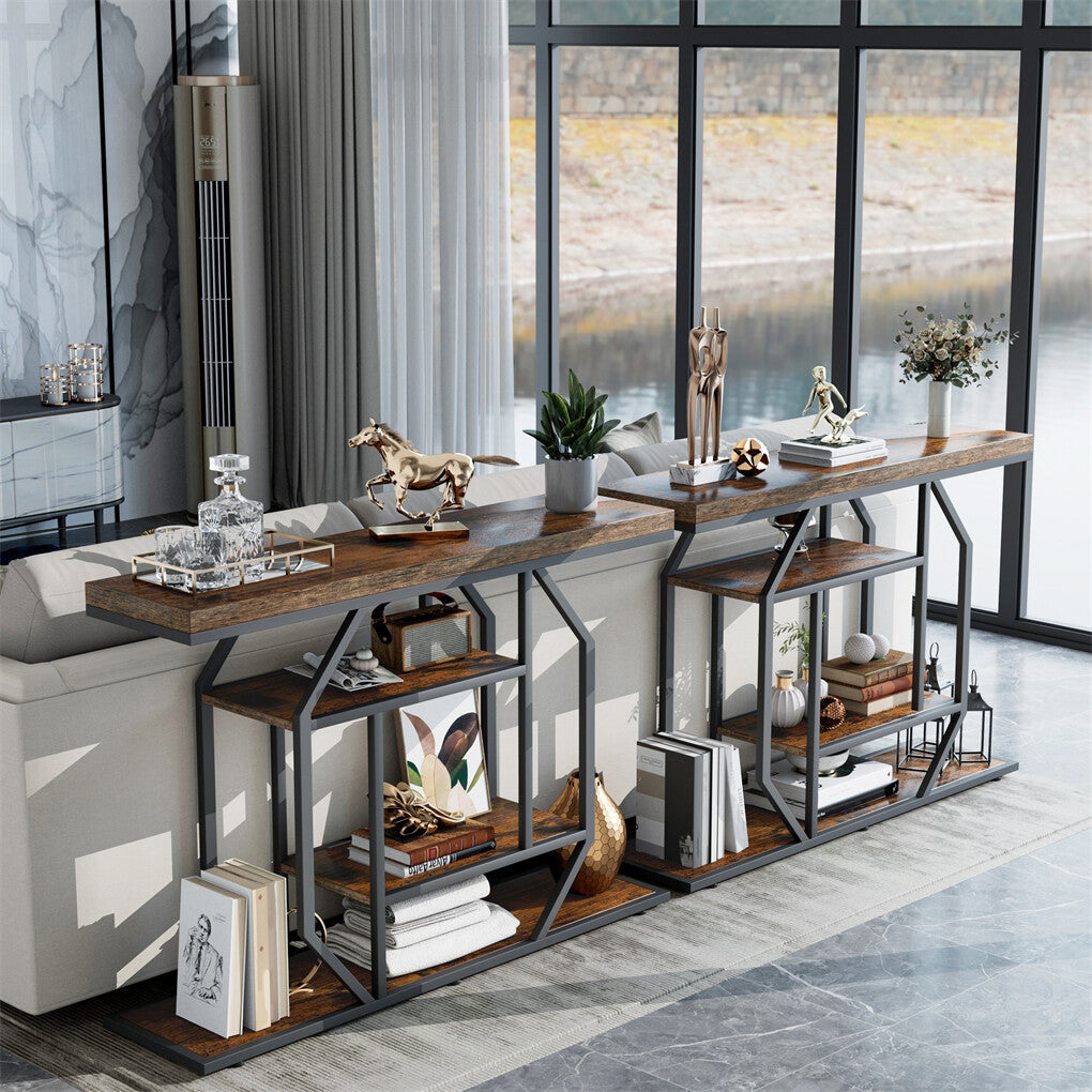 4-Tier Large Vintage Console Table Ultra Long Entryway Sofa Storage Table Hallwa V767-JJ-XZ1717