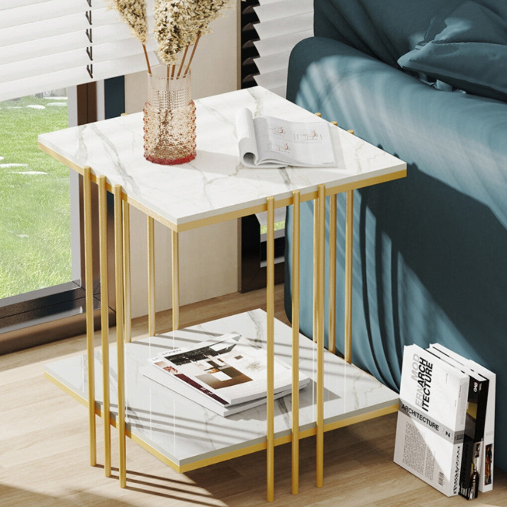 2 Tier End Table Bedside Tables Sintered Stone Nightstand Display Storage Shelf V767-JJ-XZ178-GD