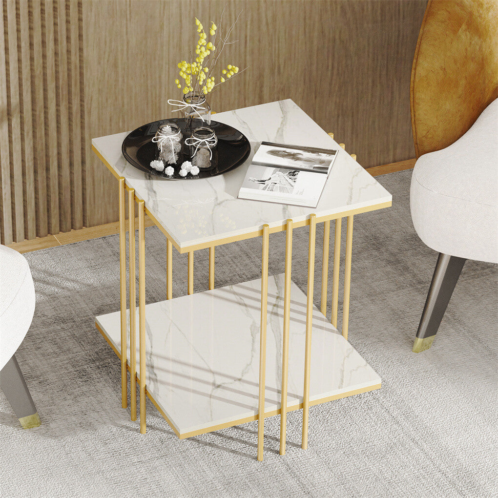 2 Tier End Table Bedside Tables Sintered Stone Nightstand Display Storage Shelf V767-JJ-XZ178-GD