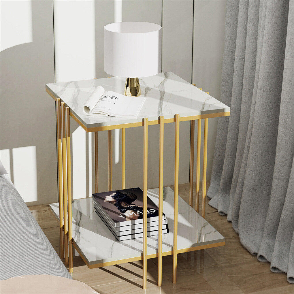 2 Tier End Table Bedside Tables Sintered Stone Nightstand Display Storage Shelf V767-JJ-XZ178-GD