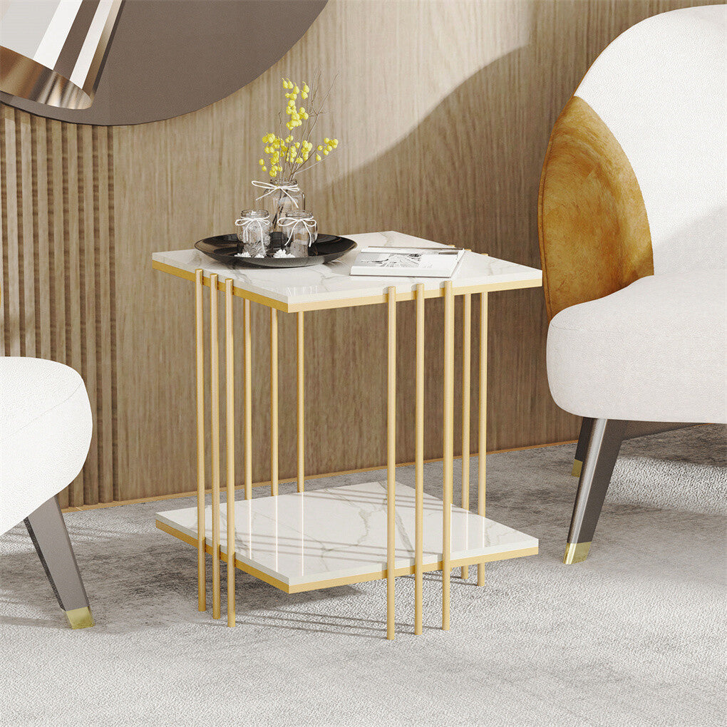 2 Tier End Table Bedside Tables Sintered Stone Nightstand Display Storage Shelf V767-JJ-XZ178-GD