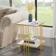 2 Tier End Table Bedside Tables Sintered Stone Nightstand Display Storage Shelf V767-JJ-XZ178-GD