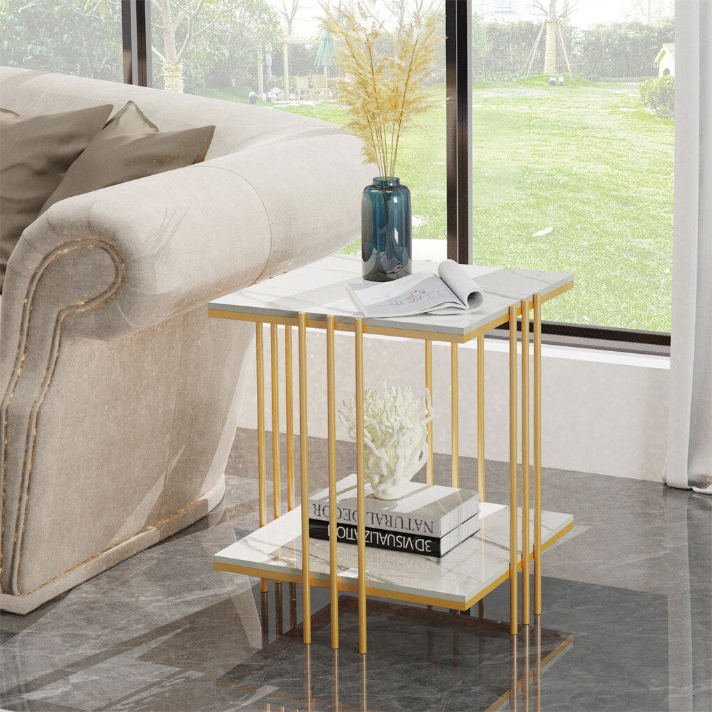 2 Tier End Table Bedside Tables Sintered Stone Nightstand Display Storage Shelf V767-JJ-XZ178-GD