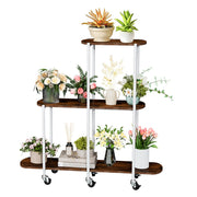 FIN Vintage Plant Holder 3 Tiers Storage Shelf Unit with Lockable Casters Garden V767-JJ-XZ1781