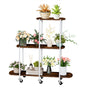 FIN Vintage Plant Holder 3 Tiers Storage Shelf Unit with Lockable Casters Garden V767-JJ-XZ1781