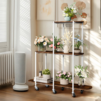 FIN Vintage Plant Holder 3 Tiers Storage Shelf Unit with Lockable Casters Garden V767-JJ-XZ1781