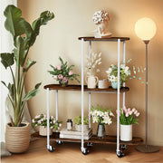 FIN Vintage Plant Holder 3 Tiers Storage Shelf Unit with Lockable Casters Garden V767-JJ-XZ1781