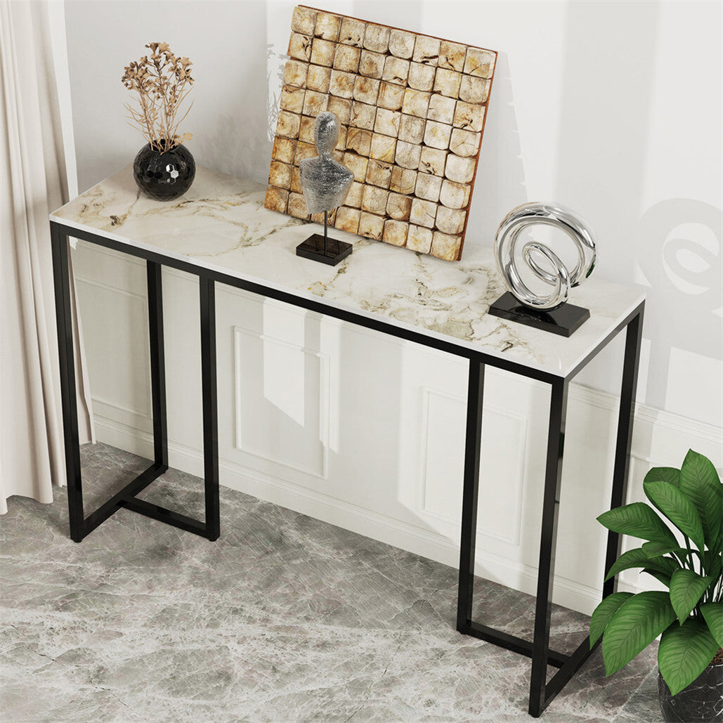 Exquisite Water Ripple Marble Console Table Bar Table w Thicken Stable Metal Leg V767-JJ-XZ181-XNE