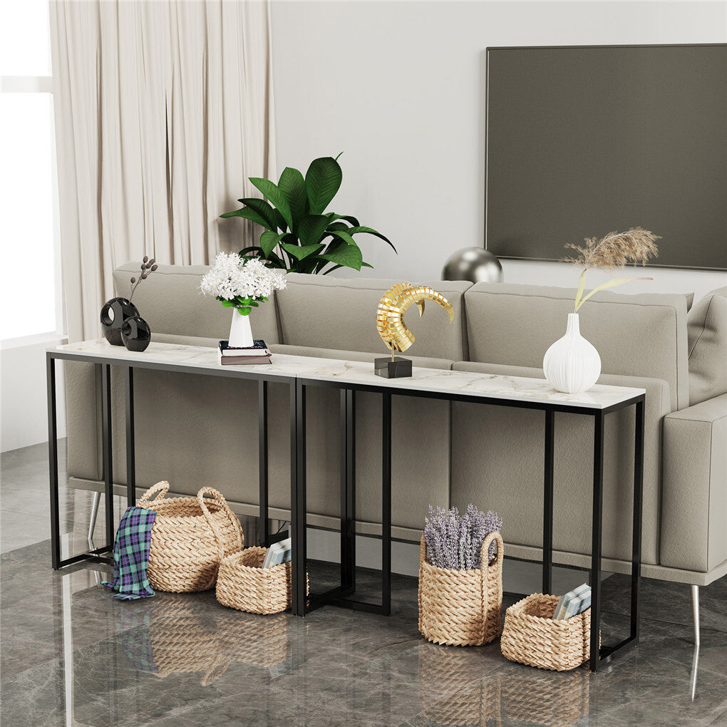 Exquisite Water Ripple Marble Console Table Bar Table w Thicken Stable Metal Leg V767-JJ-XZ181-XNE
