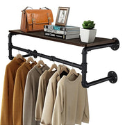 Upgraded Heavy Duty Pipe Clothes Rack Iron Garment Hanging Bar with Top Shelf V767-JJ-XZ182-V1
