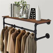 Upgraded Heavy Duty Pipe Clothes Rack Iron Garment Hanging Bar with Top Shelf V767-JJ-XZ182-V1