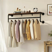 Upgraded Heavy Duty Pipe Clothes Rack Iron Garment Hanging Bar with Top Shelf V767-JJ-XZ182-V1