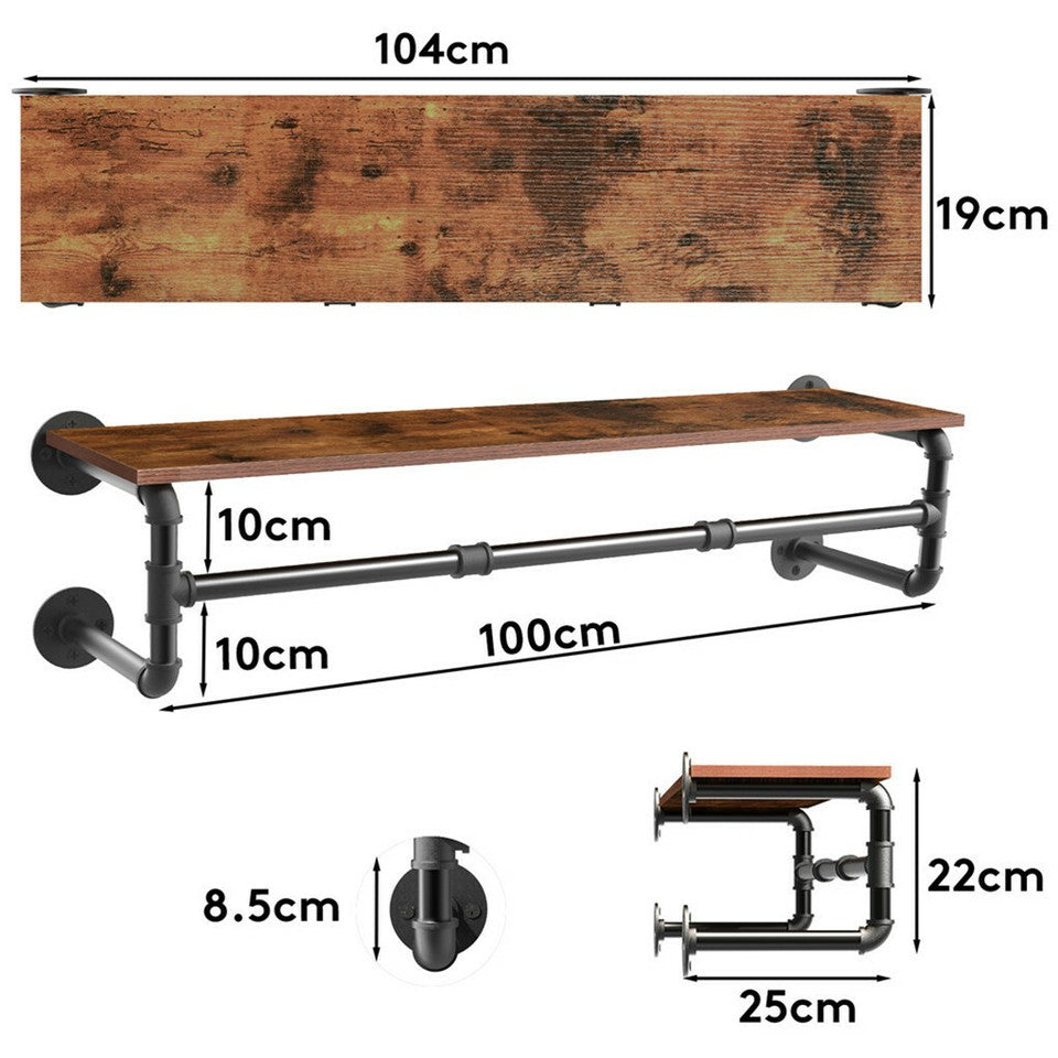 Upgraded Heavy Duty Pipe Clothes Rack Iron Garment Hanging Bar with Top Shelf V767-JJ-XZ182-V1