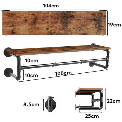 Upgraded Heavy Duty Pipe Clothes Rack Iron Garment Hanging Bar with Top Shelf V767-JJ-XZ182-V1