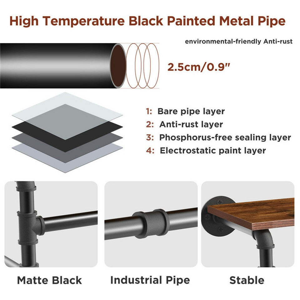 Upgraded Heavy Duty Pipe Clothes Rack Iron Garment Hanging Bar with Top Shelf V767-JJ-XZ182-V1