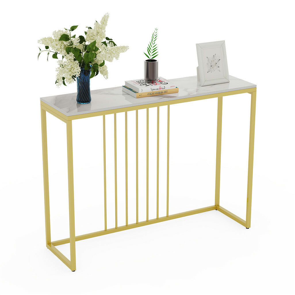Narrow Console Sofa Entry Table Behind Couch Table Sintered Stone Golden Frame V767-JJ-XZ191-PR-WT-V1