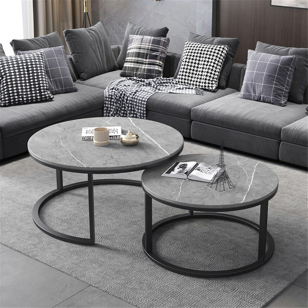 Set of 2 Grey Marble Round Nesting Tables V767-JJ-XZ199