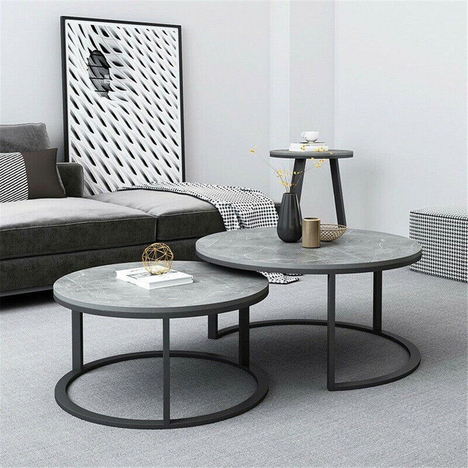 Set of 2 Grey Marble Round Nesting Tables V767-JJ-XZ199