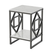 Sleek White Marble Side Table Sofa End Table Bedside Nightstand w Durable Frame V767-JJ-XZ216-BK