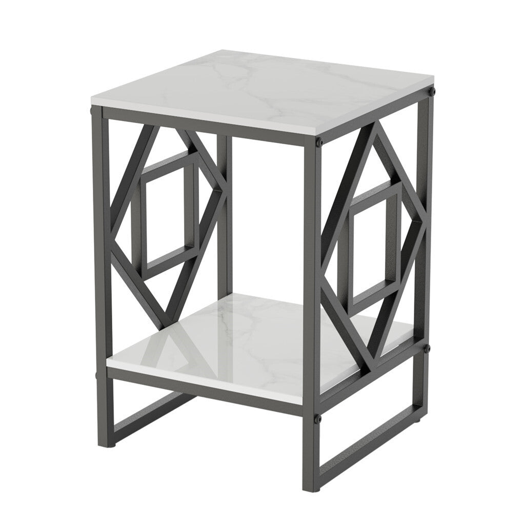 Sleek White Marble Side Table Sofa End Table Bedside Nightstand w Durable Frame V767-JJ-XZ216-BK