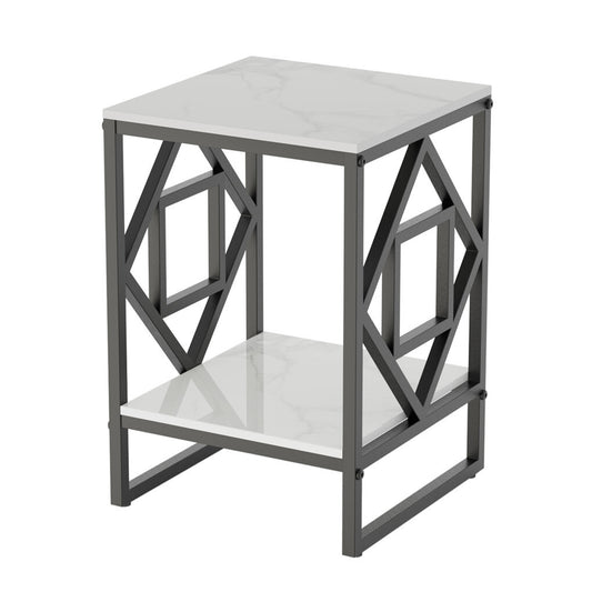 Sleek White Marble Side Table Sofa End Table Bedside Nightstand w Durable Frame V767-JJ-XZ216-BK