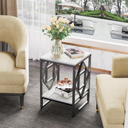 Sleek White Marble Side Table Sofa End Table Bedside Nightstand w Durable Frame V767-JJ-XZ216-BK