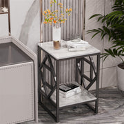 Sleek White Marble Side Table Sofa End Table Bedside Nightstand w Durable Frame V767-JJ-XZ216-BK