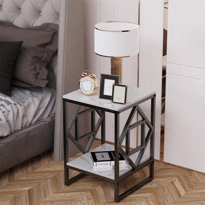 Sleek White Marble Side Table Sofa End Table Bedside Nightstand w Durable Frame V767-JJ-XZ216-BK