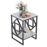 Sleek White Marble Side Table Sofa End Table Bedside Nightstand w Durable Frame V767-JJ-XZ216-BK