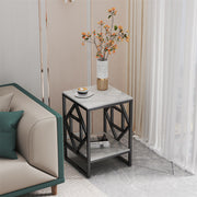 Sleek White Marble Side Table Sofa End Table Bedside Nightstand w Durable Frame V767-JJ-XZ216-BK