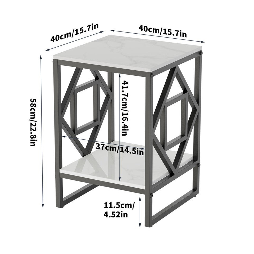 Sleek White Marble Side Table Sofa End Table Bedside Nightstand w Durable Frame V767-JJ-XZ216-BK