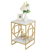 White Marble Gold Side Table Living Room End Accent Table Nightstand with Shelf V767-JJ-XZ216-GD