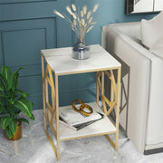 White Marble Gold Side Table Living Room End Accent Table Nightstand with Shelf V767-JJ-XZ216-GD
