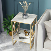 White Marble Gold Side Table Living Room End Accent Table Nightstand with Shelf V767-JJ-XZ216-GD