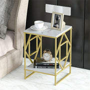 White Marble Gold Side Table Living Room End Accent Table Nightstand with Shelf V767-JJ-XZ216-GD