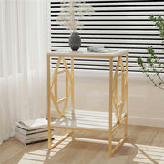 White Marble Gold Side Table Living Room End Accent Table Nightstand with Shelf V767-JJ-XZ216-GD