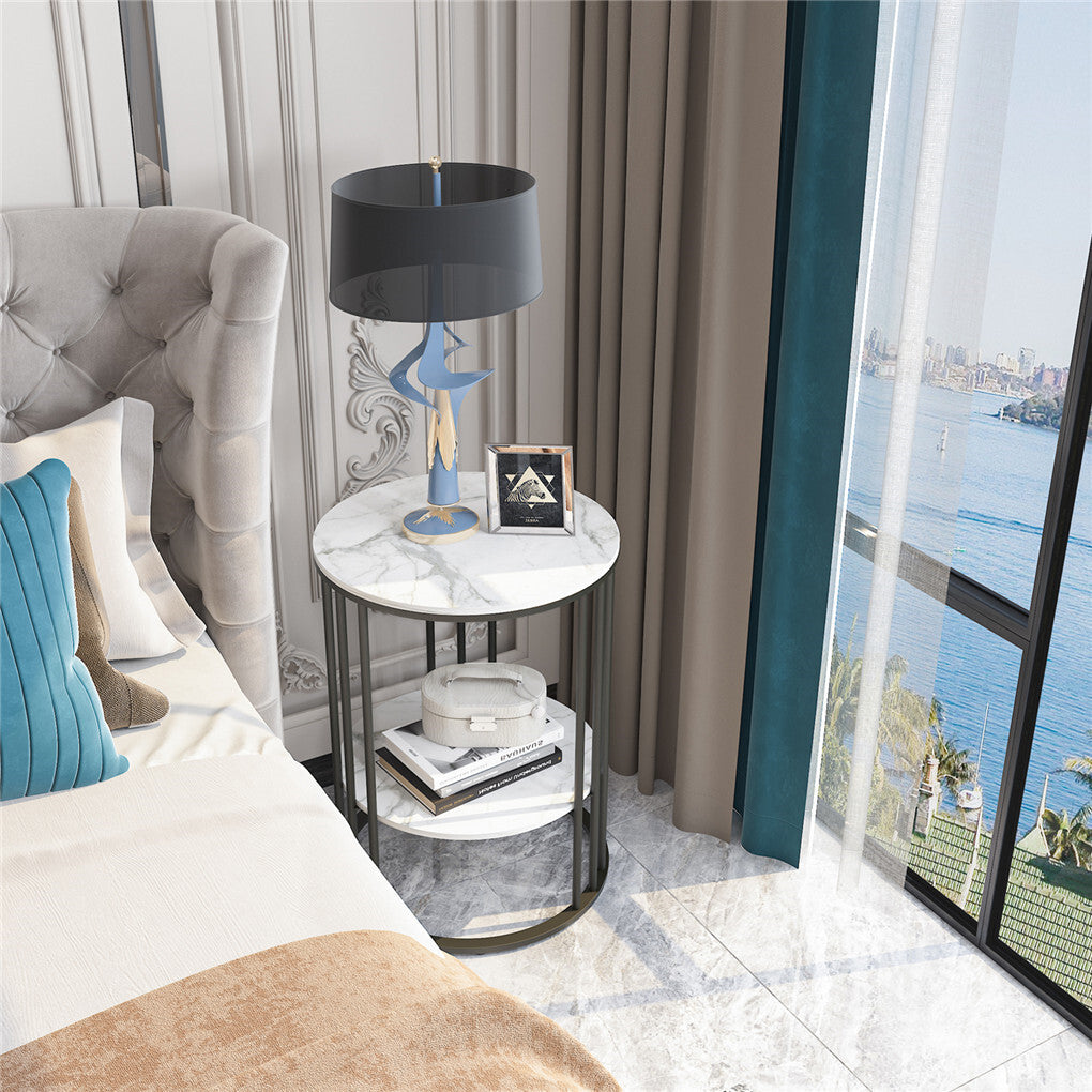Solid Marble Sofa Side Coffee Table Bedside Storage Display Table Plant Stand V767-JJ-XZ218-BK