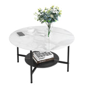 White Real Marble Round Coffee Table w/ Open Storage Modern Living Accent Table V767-JJ-XZ313-V1