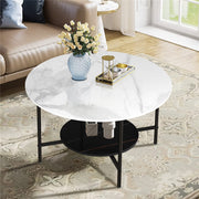 White Real Marble Round Coffee Table w/ Open Storage Modern Living Accent Table V767-JJ-XZ313-V1