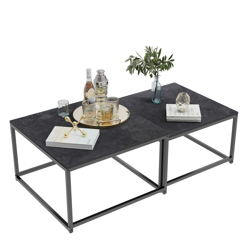 Marble Nesting Coffee Table Set Sintered Stone Side End Tables with Solid Metal Frame V767-JJ-XZ316-BLB