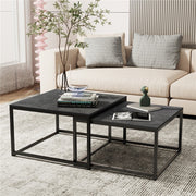 Marble Nesting Coffee Table Set Sintered Stone Side End Tables with Solid Metal Frame V767-JJ-XZ316-BLB