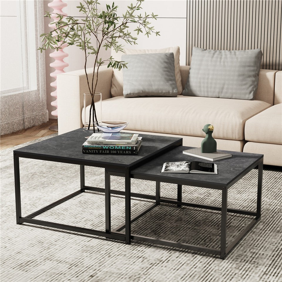 Marble Nesting Coffee Table Set Sintered Stone Side End Tables with Solid Metal Frame V767-JJ-XZ316-BLB