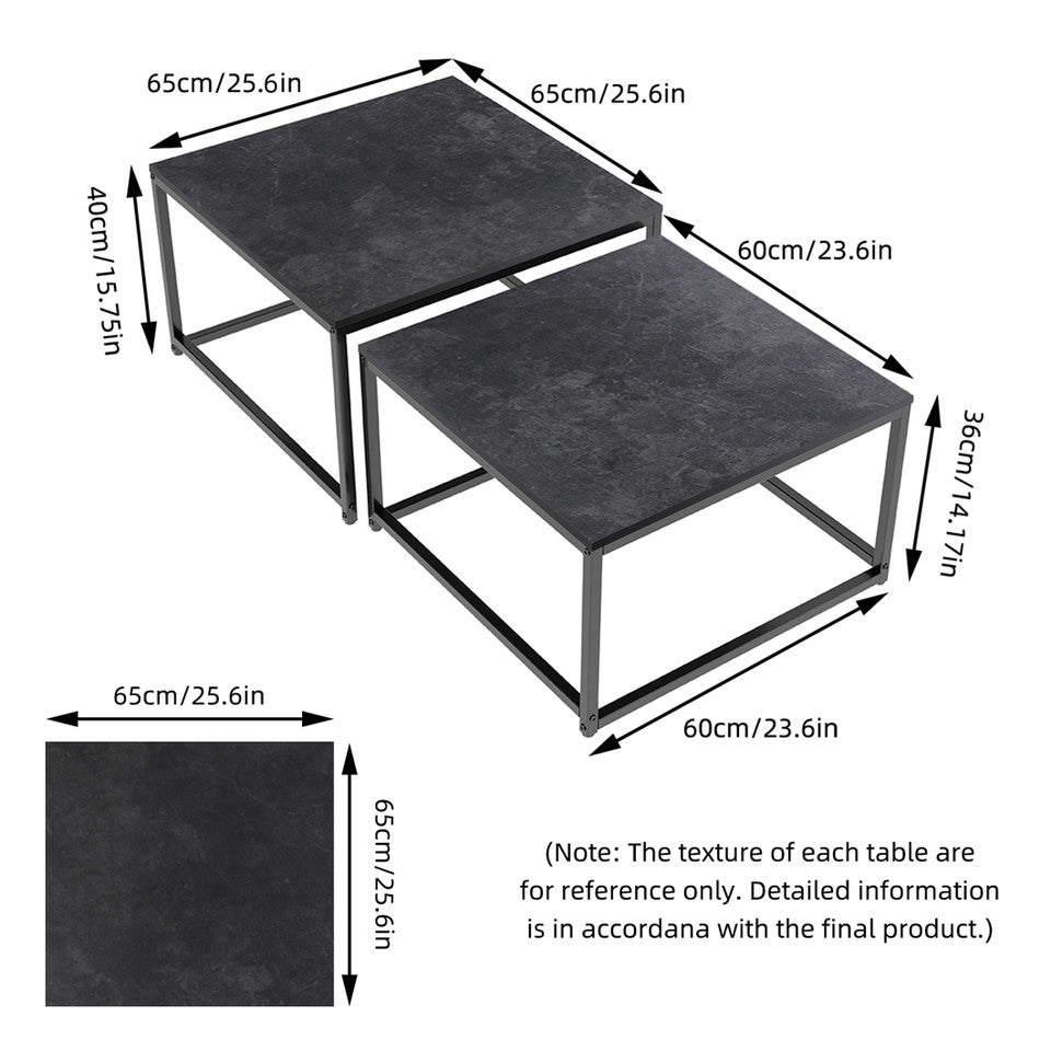 Marble Nesting Coffee Table Set Sintered Stone Side End Tables with Solid Metal Frame V767-JJ-XZ316-BLB