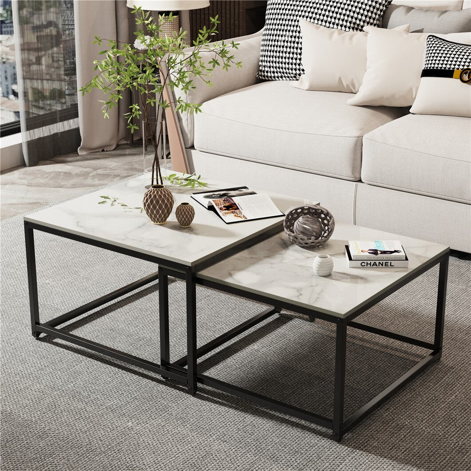 Marble Nesting Coffee Table Side End Tables Bedside Furniture with Solid Metal Frame V767-JJ-XZ316-WKH