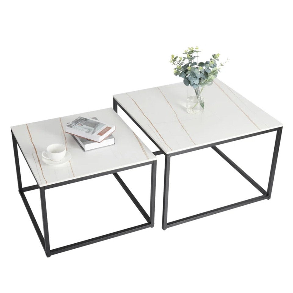 Marble Nesting Coffee Table Side End Tables Bedside Furniture with Solid Metal Frame V767-JJ-XZ316-WKH