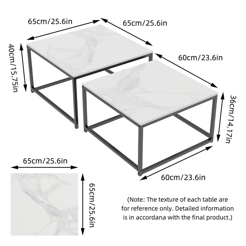Marble Nesting Coffee Table Side End Tables Bedside Furniture with Solid Metal Frame V767-JJ-XZ316-WKH